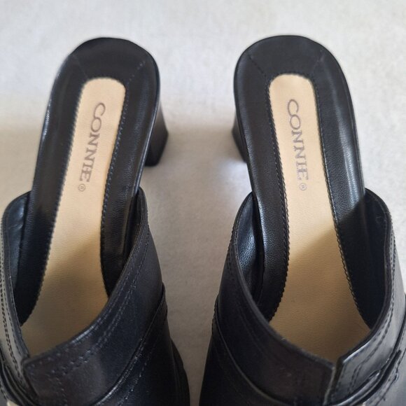 💙 Connie Leather Square-toe Mule Block Heel Size 7.5 Preppy Fall - Picture 4 of 8